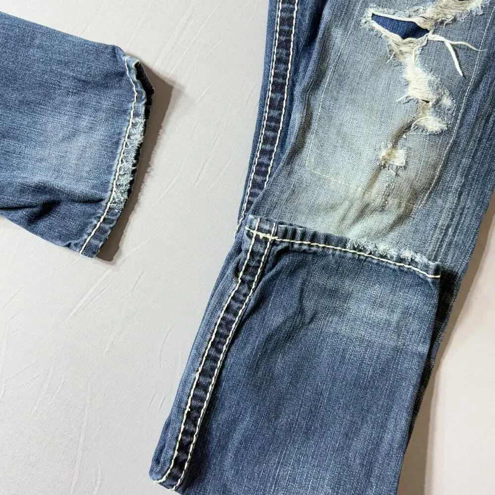 True Religion Section Skinny Distressed Jeans 31x31 Contrast Stitch Patches